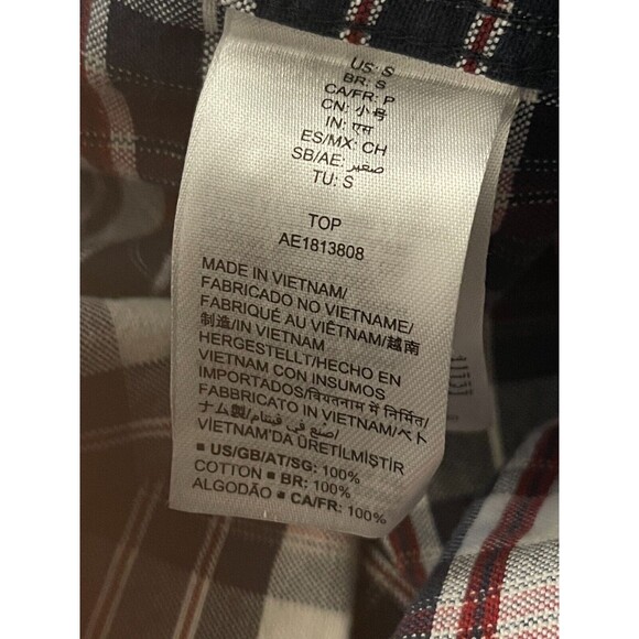 Essentials Mens Slim Fit Oxford Shirt S Long Sleeve Navy White Plaid NEW B8 - Picture 5 of 5